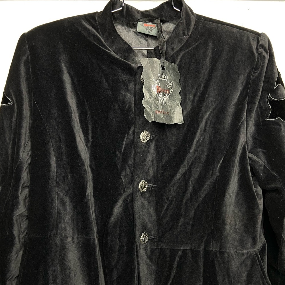 Vintage Raven Gothic Dracula Steampunk Victorian Long Velvet Trench Coat Vampire - Picture 3 of 7